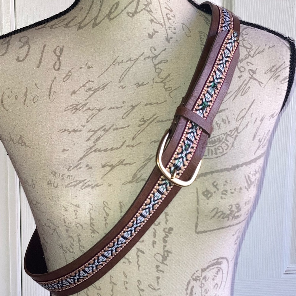 Embroidered Western Brown Womens Belt Faux Leather
